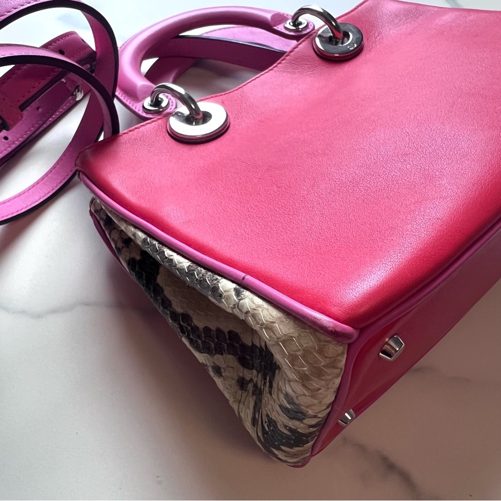 Maximalist Dior Small Pink/Red Calfskin and Python Diorissimo Tote Bag - Picture 12 of 16